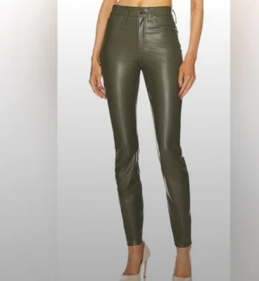 NUEVO Pantalones Veronica Barba Debbie Cuero Vegano Tiro Alto Pierna Ajustada Talla 29 Verde Foto 1 de 4