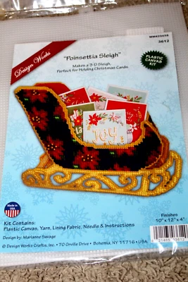 Design Works Poinsettia Sleigh Plastic Canvas Pattern (Pattern & canvas Only) - Image 1 of 2