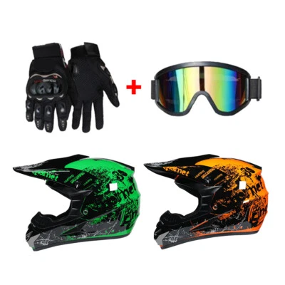 Pilothelm ATV Handschuhe + Brille Sturzhelm Quad Orange Grün Motorcross Helm - Bild 1 von 4