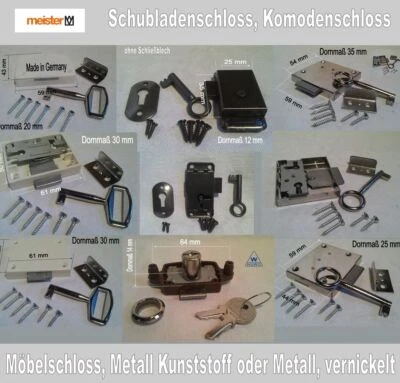 Möbelschloß, Schubladenschloß Möbelschlüssel Metall Kunststoff Metall vernickelt - Bild 1 von 4