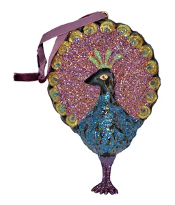 Vintage Glas mundgeblasen Pfau Weihnachtsschmuck Cloisonne Optik bunt - Bild 1 von 10