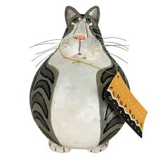 Funny Bones Vicki Thomas Signed 1997 Folk Art Grey White Striped Tabby Cat Gourd