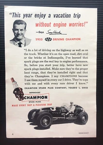 1954 bujías Champion anuncio impreso vintage Sam Hanks AAA campeón de autos de carreras - Imagen 1 de 2