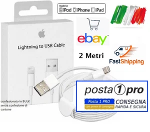 Cavo DATI 2 Metri ORIGINALE USB Per iPhone 7 8 X Xs 11 12 13 14 Pro cavetto Sync - Imagen 1 de 1