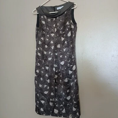 Max Mara Dress Womens 6 Grey Geometric Silk Shift Sheath Office Designer READ - Image 1 of 4