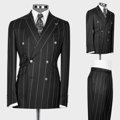 Trajes de hombre a rayas doble pecho rayas boda graduación novio esmoquin ajuste regular Foto 1 de 4