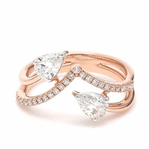 1 CT Lab Created Diamond 14K Rose Gold Over Toi Et Moi Promise Ring - Picture 1 of 5