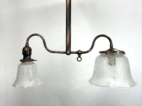 Antique Victorian Japanned Converted Gas Chandelier Gasolier Arts Crafts Copper Cover