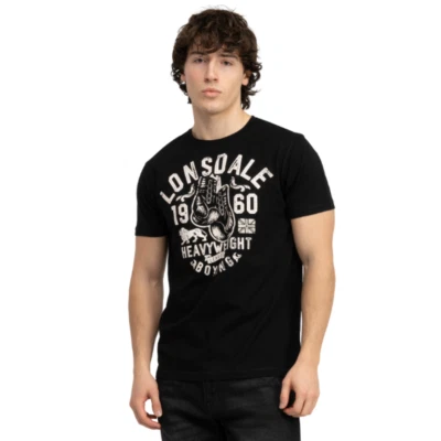Lonsdale London Men's Regular T-Shirt Minver In Black/Ecru 100% Cotton - Image 1 of 4