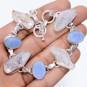 Crystal Chalcedony Gemstone Fashion Jewelry 925 Silver Bracelet 7-8" ARB-1073 - Picture 1 of 3