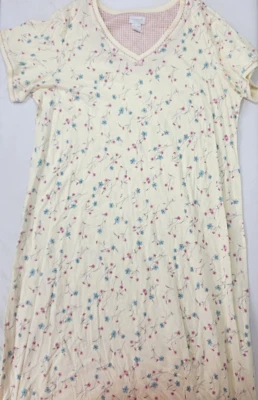 Liz Claiborne Women's Size 2X Long Nightgown Gown Yellow Floral Print Cotton NEW - Image 1 of 4