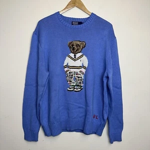 Polo Ralph Lauren Men’s XL Polo Teddy Bear Intarsia Cotton Preppy Sweater Blue - Picture 1 of 12