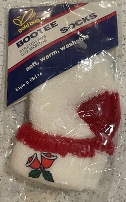 Calcetines campanas de Navidad vintage Gold Bug Baby Bootee 0 - 12 meses 1983 en paquete Foto 1 de 4