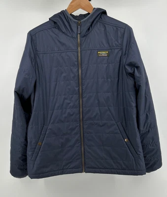 Abrigo acolchado grande LL Bean para hombre con capucha cremallera completa bolsillo a presión invierno cálido azul gris Foto 1 de 4