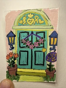 aceo pintura original, puerta serie Nº 1, acrílico, 2,5” x 3,5”, miniatura - Imagen 1 de 3