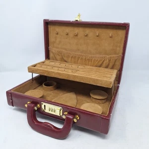 Vintage MCM Burgundy Red Faux Leather Jewelry Box Combination Lock Briefcase - Picture 1 of 15