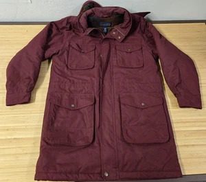 Lands' End Jacke Herren klein burgund Kapuze Parka Wolle kariert gefüttert Canvas Mantel - Bild 1 von 7