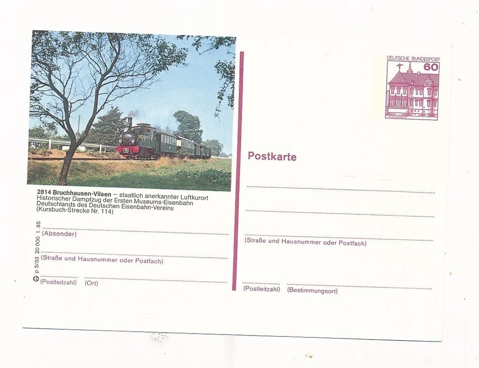 D334249 Alemania Papelería Postal Como Nueva Sin Usar, Locomotora Bruchhausen Vilsen Foto 1 de 1