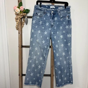 Judy Blue Denim Cropped Jeans Sternenmuster ausgefranster Saum Größe 31 - Bild 1 von 14