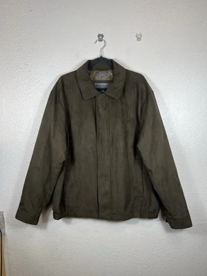 Perry Ellis Portfolio Brown MicroSuede Full Zip Bomber Jacket Mens Size XL - Image 1 of 4