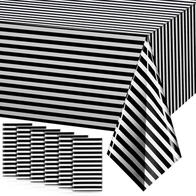 6 Pieces Black and White Plastic Stripe Tablecloth, 54 x 108 Inch Table Cloth... - Image 1 of 4