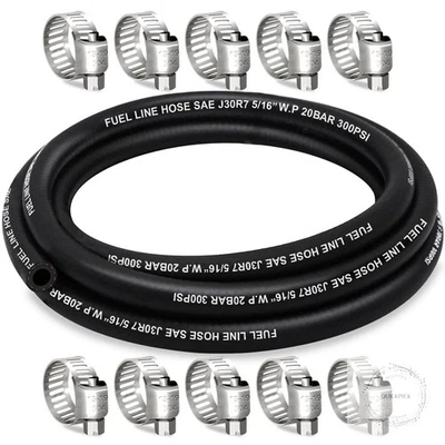 Fuel Line 5/16 Inch ID, Fuel Hose 10FT, J30R7 Fuel Line Hose NBR with 10 Clamps. - Image 1 of 4