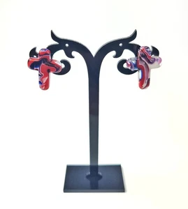 Sobral Marianne Cross Red White Blue Artist Made Post Earrings - Picture 1 of 3