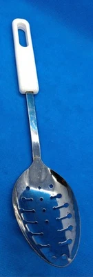 Vtg Ekco Slotted Spoon Chrome Plated White Plastic Handle Cooking Utensil  - Image 1 of 3