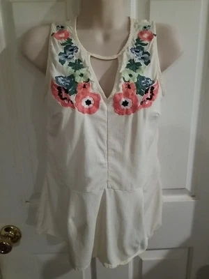 NEW French Connection tank top womens 6 embroidery floral blouse peplum flounce - Image 1 of 4