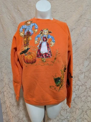 Sudadera De Colección Cabin Core Otoño M Puff Pintura Naranja Novedad Vacaciones Halloween Foto 1 de 4