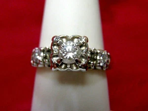 ANTIQUE 14K TWO-TONE GOLD DIAMOND ENGAGEMENT RING .40 CTW VINTAGE SIZE 6.25 - Picture 1 of 11