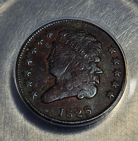 1828 CLASSIC HEAD HALF CENT  1/2c 12 Stars ANACS F15 Details (G783) Cover