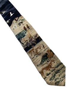 Van Heusen Men's Silk Tie Made in USA 100% Silk Classic Width Safari Themed - Picture 1 of 8