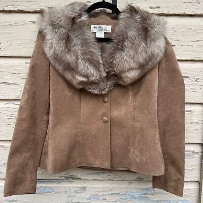 Vintage Adolph Schuman Lilli Ann Blue Fox Fur Ultrasuede Blazer Suit Jacket Rare - Image 1 of 4