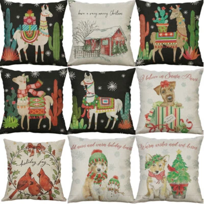 Christmas Dog Print Sofa Home Decor 18" Pillow case Cotton Linen Cushion Cover - Image 1 of 4