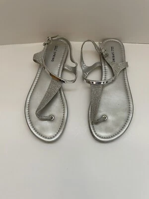 Call It Spring Thong Flat Sandals Ankle Strap Size 8 Silver Color - Image 1 of 4