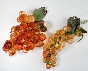 2 Pc Amber Lucite Diamond Faceted Grape Clusters Acrylic Sugar Beaded Leaves - Picture 1 of 24