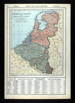 1919 Poates Map Netherlands Belgium Holland Amsterdam Brussels Ghent The Hague - Image 1 of 4