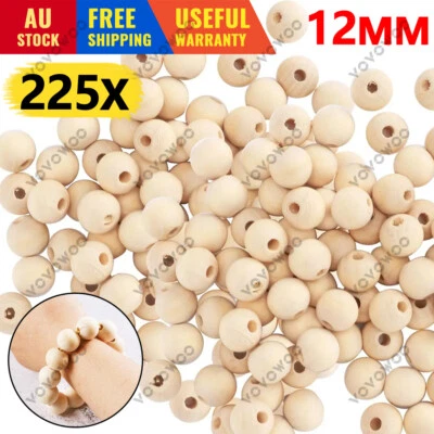 225 X 12mm Natural Wood Bead Unpainted Unfinished round Wooden Beads Spacer Ball - image 1 of 4