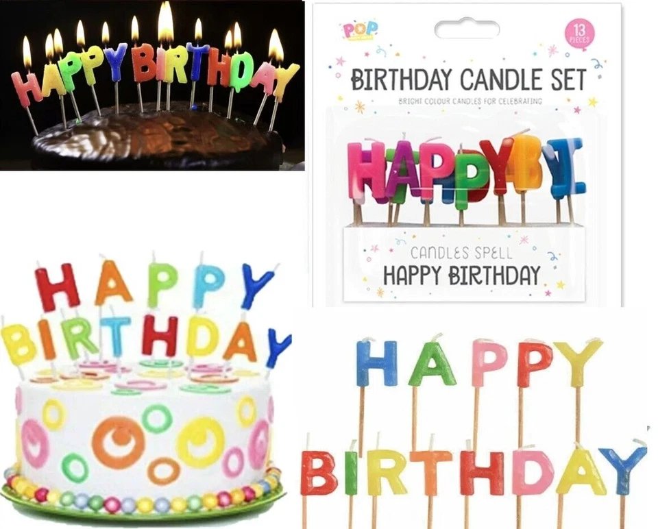 Velas de fiesta multicolores niños feliz cumpleaños decoración de pasteles letras 13 piezas Foto 1 de 4