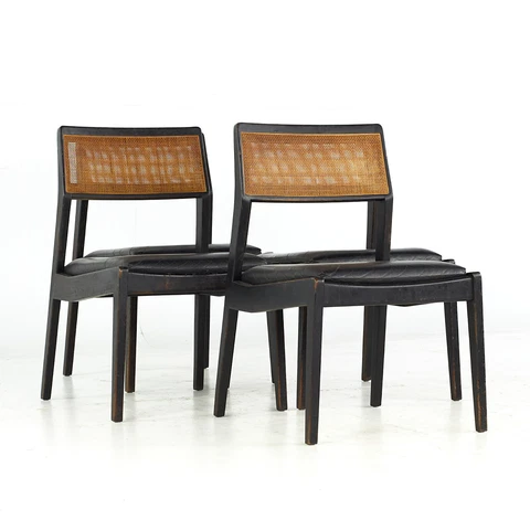 Jens Risom Mid Century Ebonized Walnut and Cane "Playboy" Dining Chairs-Set of 4 Cover