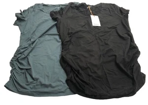Quince Women's Black & Green Tencel Jersey Maternity Ruched Tee 2-Pack Large - Picture 1 of 3