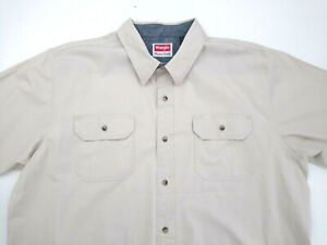 Wrangler Men's Button Up Shirt XL Beige Smooth Canvas Short Sleeve