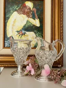 "Antico vetro tagliato Hawkes e argento sterling crema e zucchero 6""x4" - Foto 1 di 6