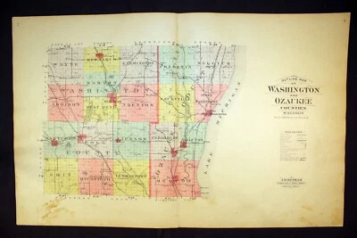 1915 Outline Map of Washington and Ozaukee Counties Wisconsin Erin Township - Image 1 of 4