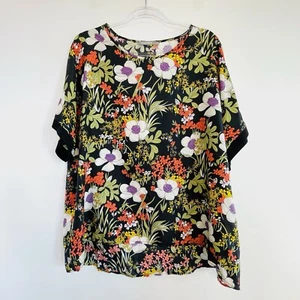 Feathers The Label Size 16 XL Black Floral Silk Boxy Oversized Top Designer - Picture 1 of 11