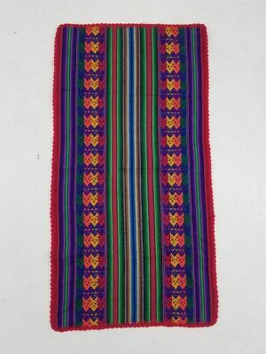 Vintage Traditional Handwoven Peruvian Manta Throw Tablecloth 32x16 inches - Image 1 of 4