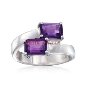 Natural Amethyst Gemstone With White Gold Plated Silver Ring for Women's #3735 - Picture 1 of 10