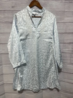 Camisa Camisón Oscar De La Renta Azul Bordada Largo Dormir Talla XS De Colección Foto 1 de 4