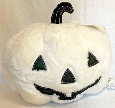 MARTHA STEWART 人造毛皮 JACK O LANTERN IVORY HALLOWEEN 枕头 全新带标签 — 第 1/2 张图片